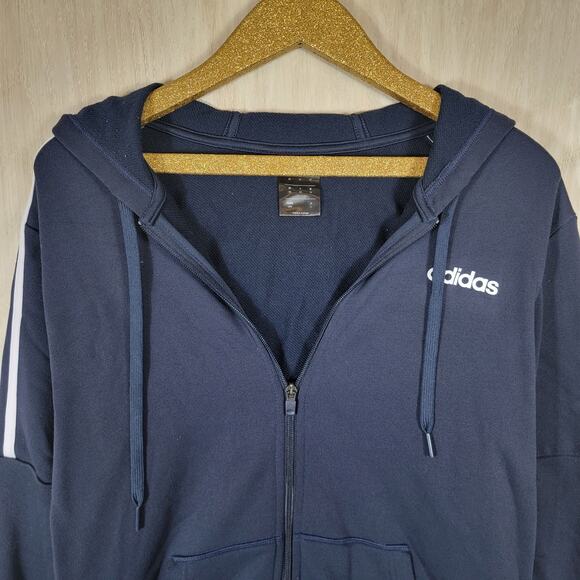 Adidas Blue 3 Stripe Full Zip French Terry Hoodie Jacket Sweater Size Medium - Picture 2 of 10